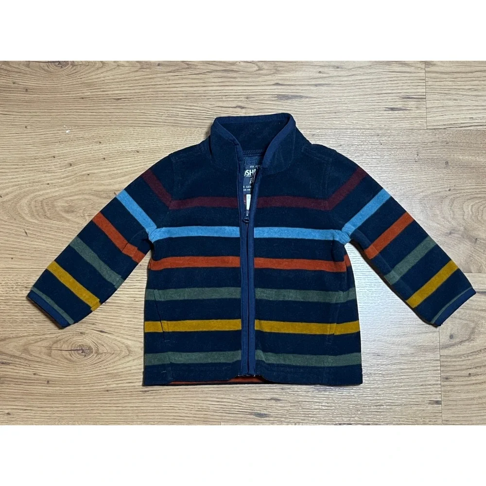OshKosh B'gosh Fleece Jacket Kids 9M Navy Blue Striped Zip Up Sweater Mock Neck